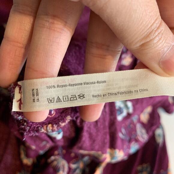 Free People Dress Womens XS Plum Floral Annka Border Slip Keyhole Back Swing - Picture 10 of 14